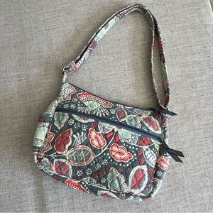 Vera Bradley Cotton Shoulder Bag Purse Dove Grey Floral
